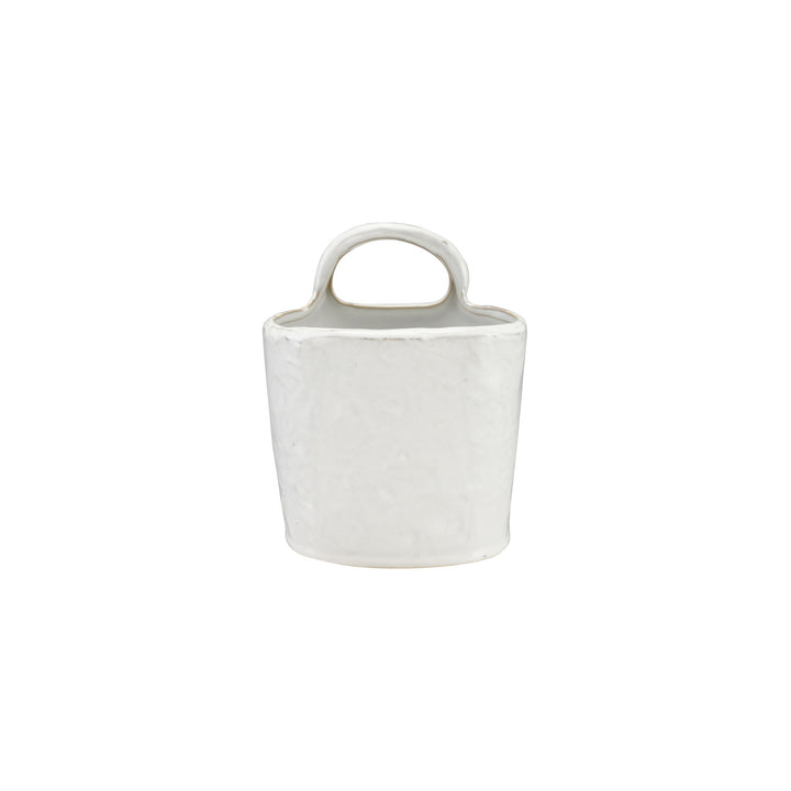 White Stoneware Handled Utensil Crock