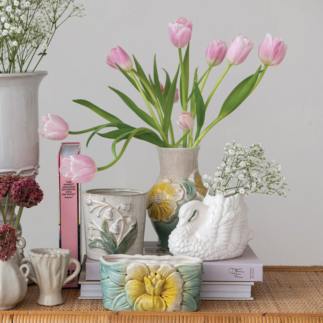 White Stoneware Swan Vase