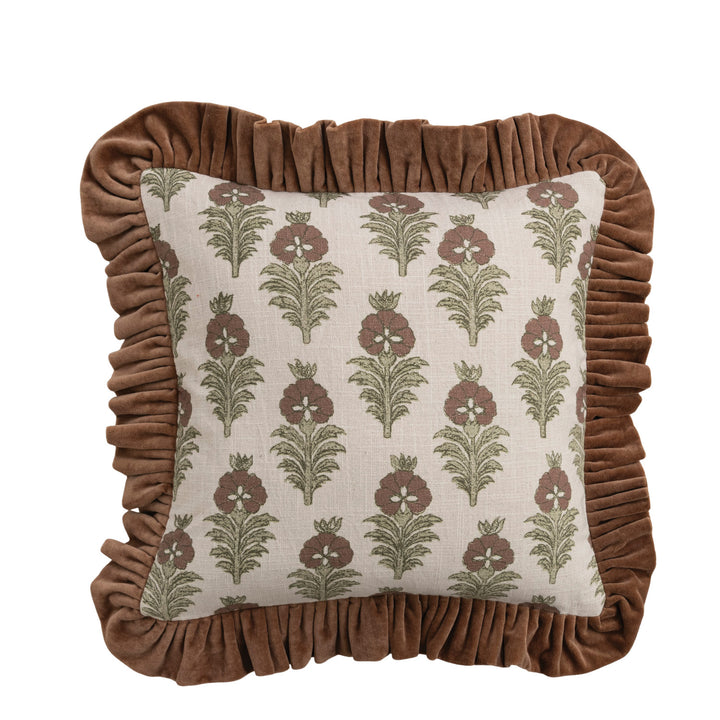 Vienna Floral Velvet Ruffle Square Pillow