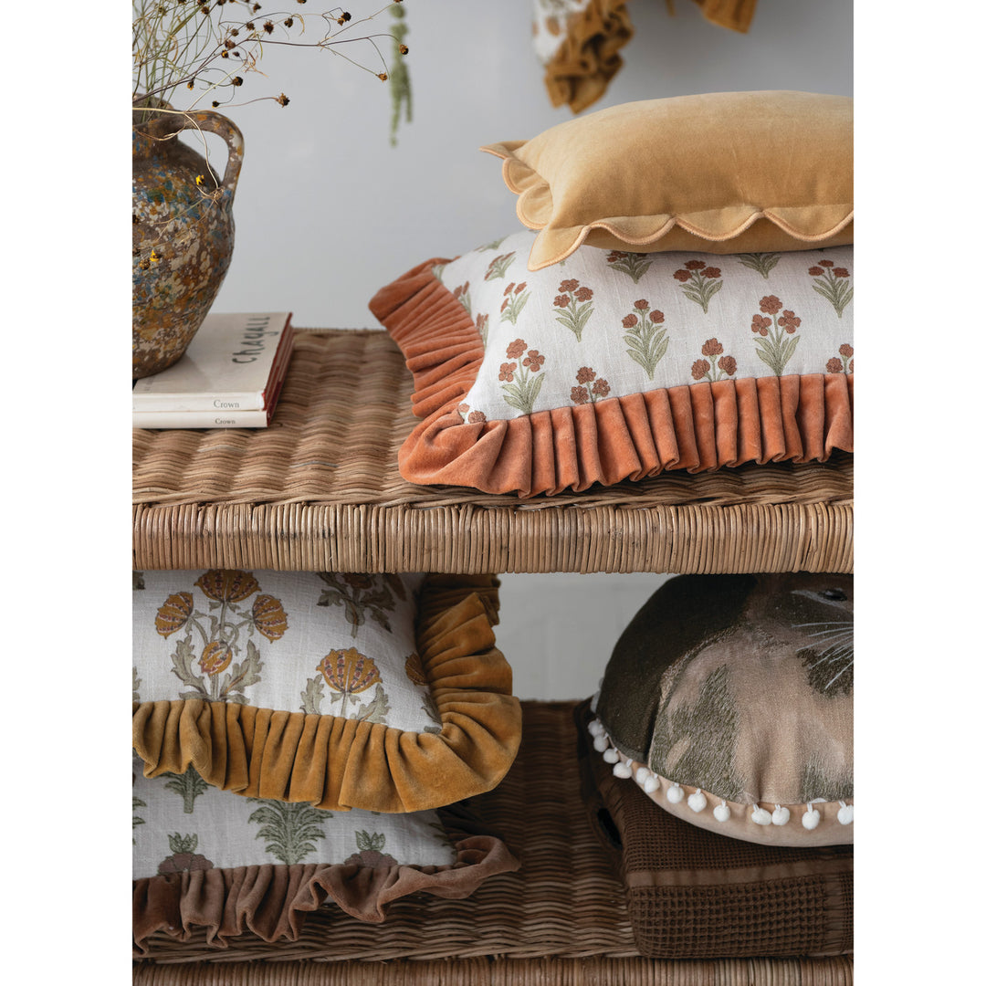 Vienna Floral Velvet Ruffle Square Pillow