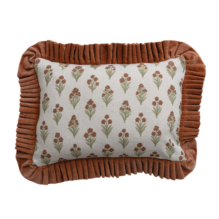 Vienna Floral Velvet Ruffled Lumbar Pillow
