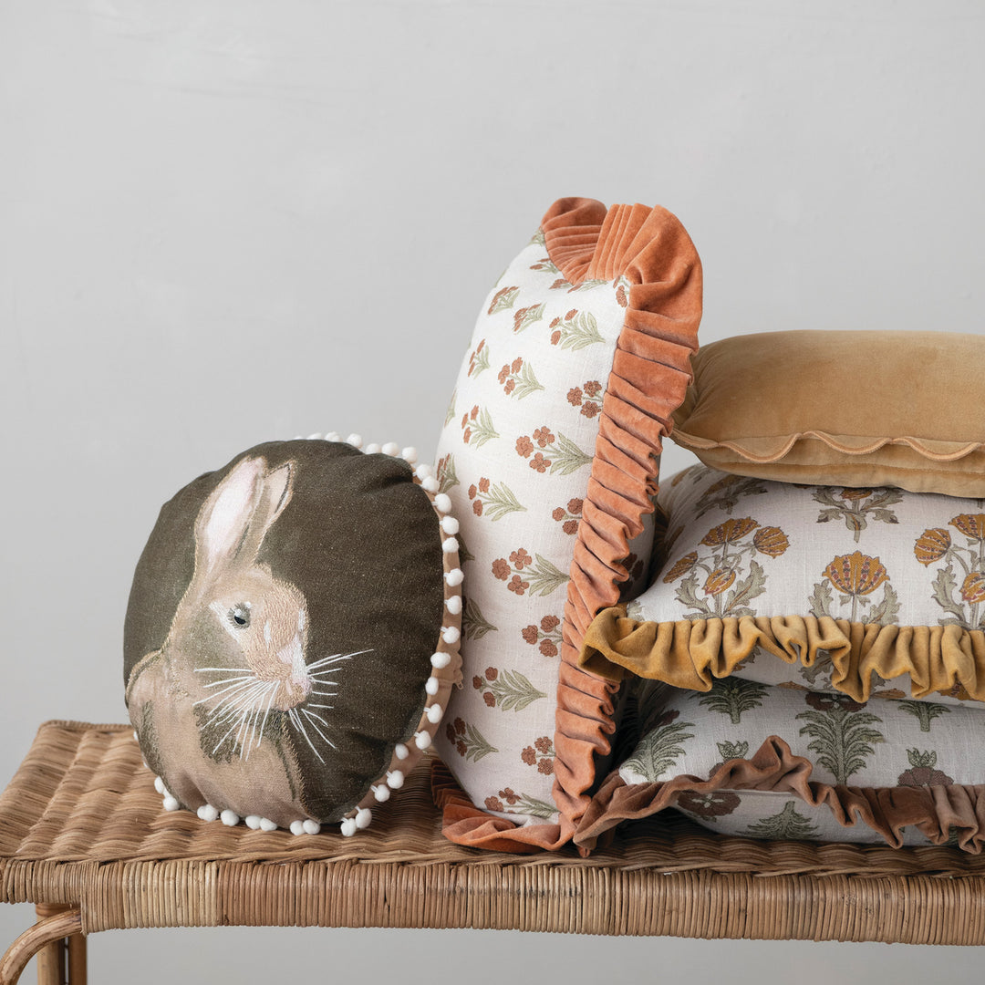 Vienna Floral Velvet Ruffled Lumbar Pillow