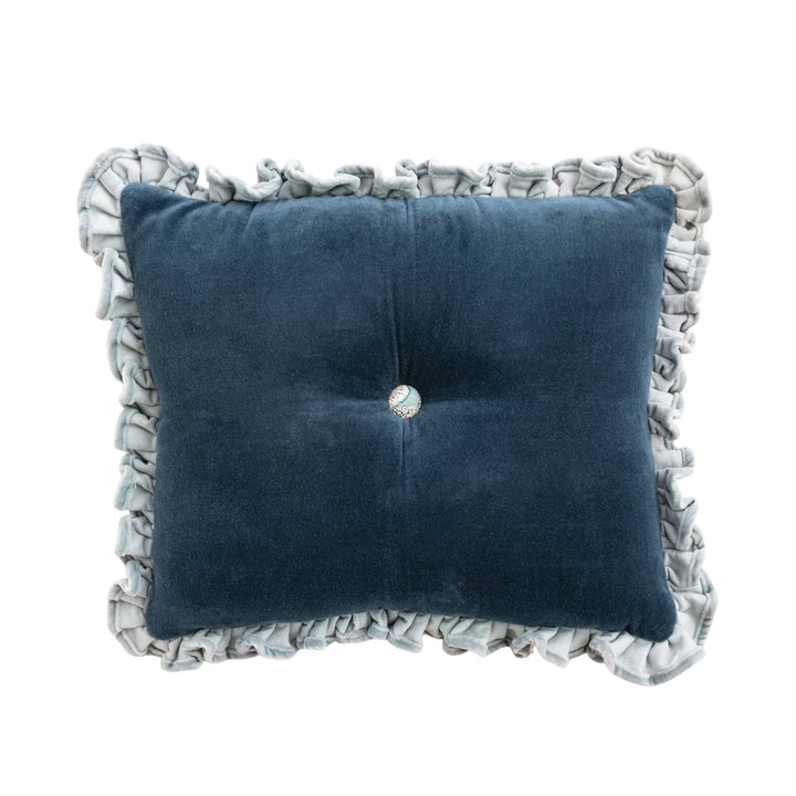 Reversible Blue Velvet Ruffled Lumbar Pillow
