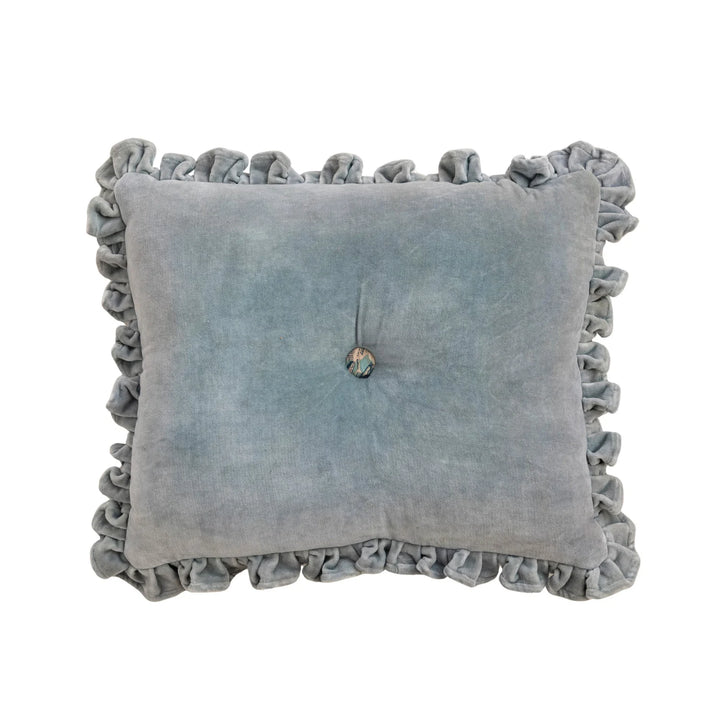 Reversible Blue Velvet Ruffled Lumbar Pillow