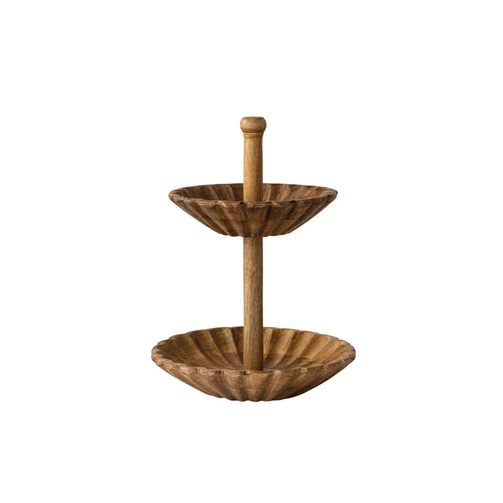 Scallop Carved Wooden Tier Bowl