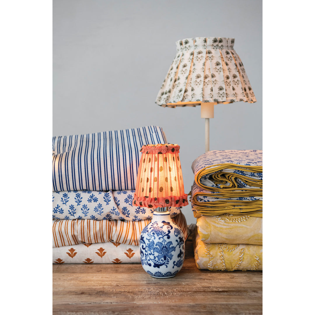 Green Botanical Pleated Clip On Lampshade