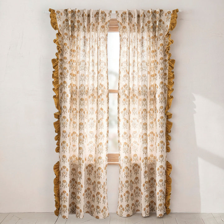 Vienna Floral Velvet Ruffle Curtain Panels