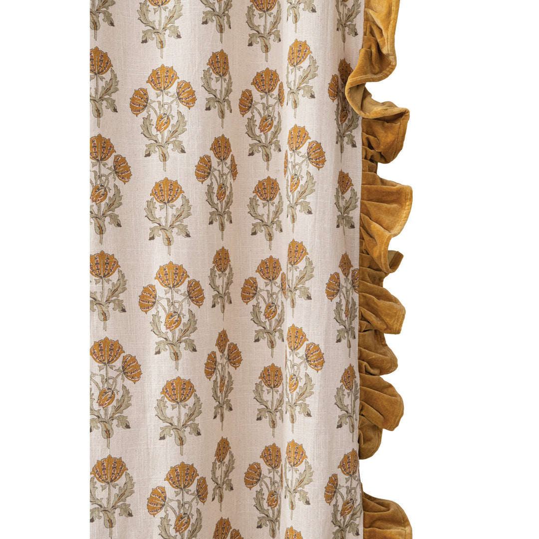 Vienna Floral Velvet Ruffle Curtain Panels