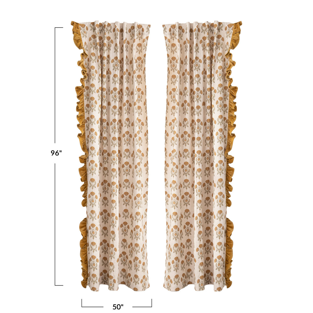 Vienna Floral Velvet Ruffle Curtain Panels