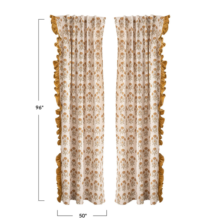 Vienna Floral Velvet Ruffle Curtain Panels