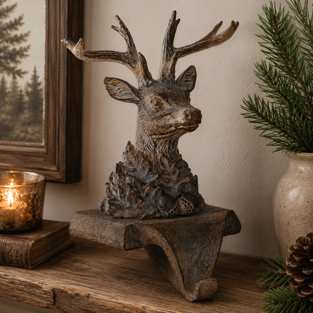 Faux Woodgrain Deer Bust Stocking Holder