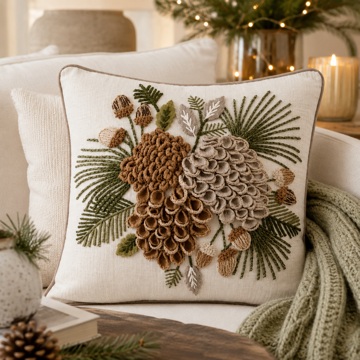Pine Cluster Embroidered Pillow