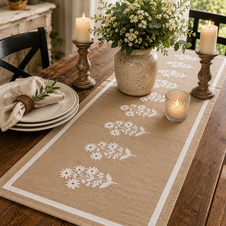 Neutral Floral Table Runner