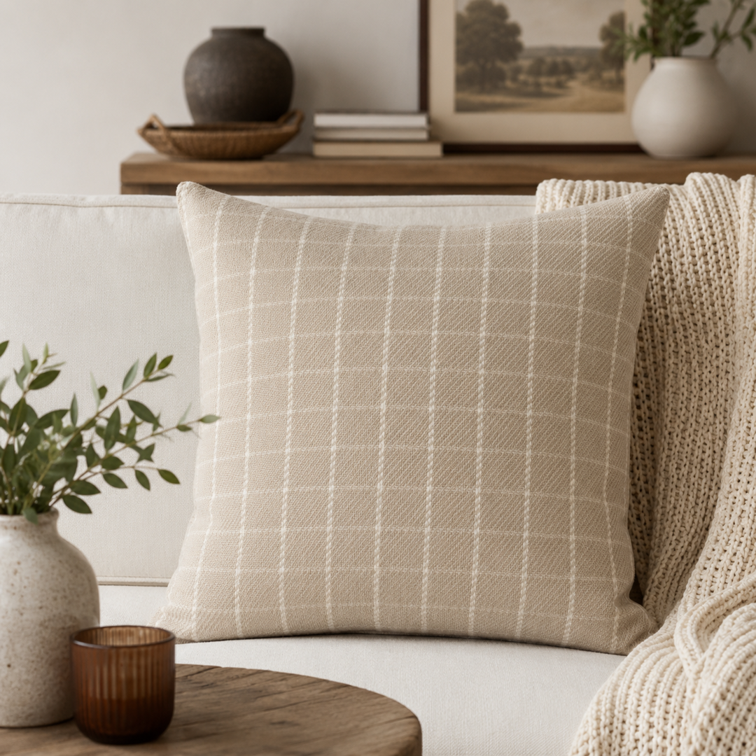 Beige & Cream Plaid Pillow