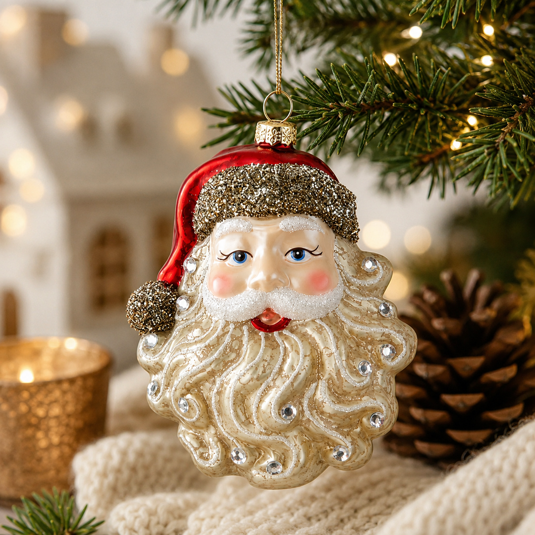 Vintage Glass Santa Head Ornament