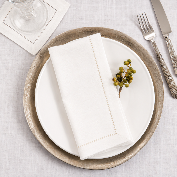 White Dinner Napkin Hemstitch Border