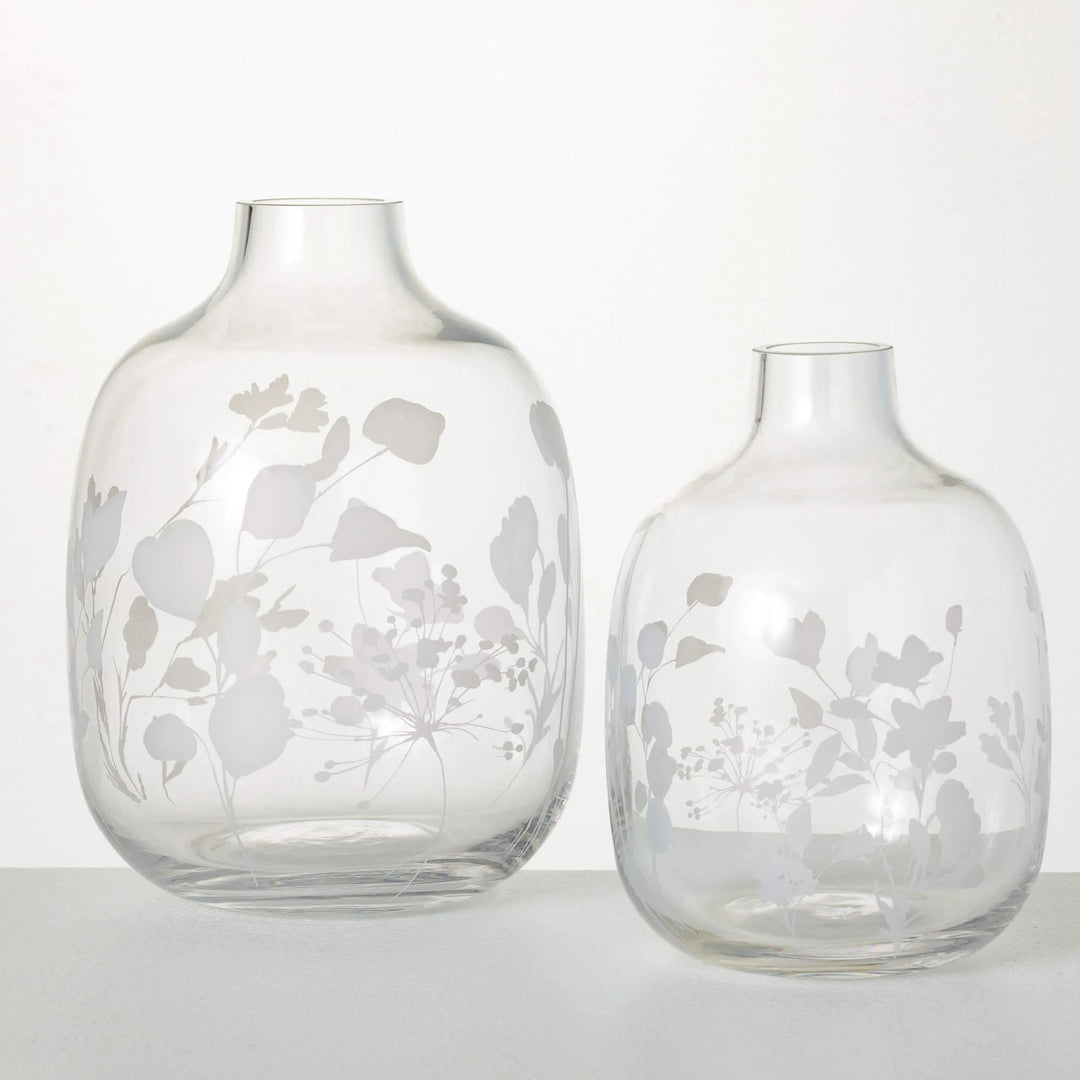 Etched Clear Glass Bottle Vase