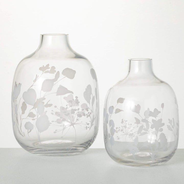 Etched Clear Glass Bottle Vase