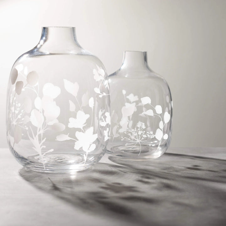 Etched Clear Glass Bottle Vase