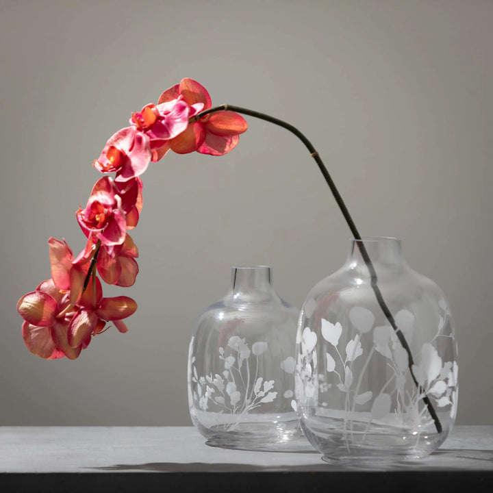 Etched Clear Glass Bottle Vase