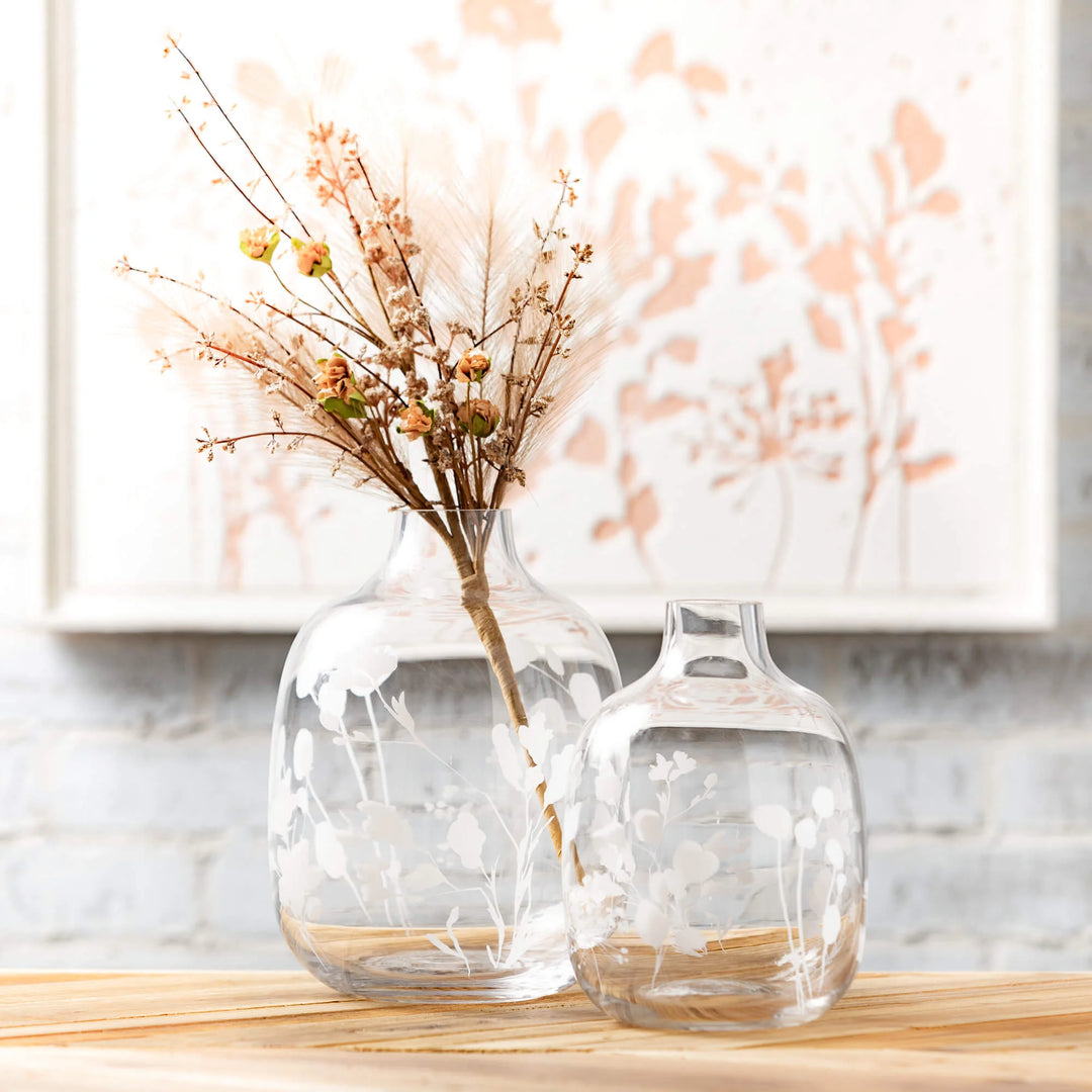 Etched Clear Glass Bottle Vase