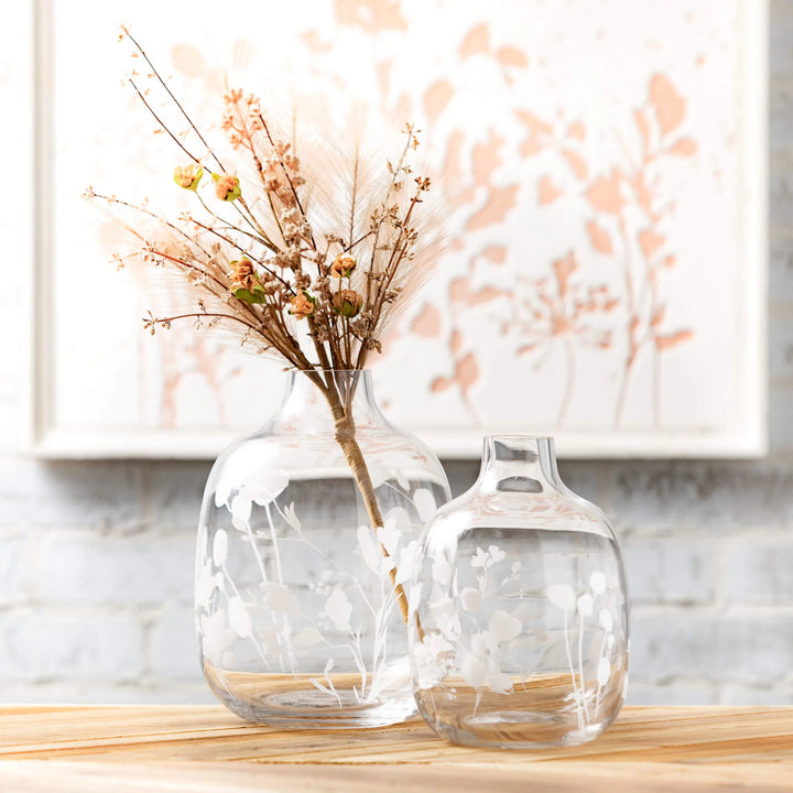 Etched Clear Glass Bottle Vase