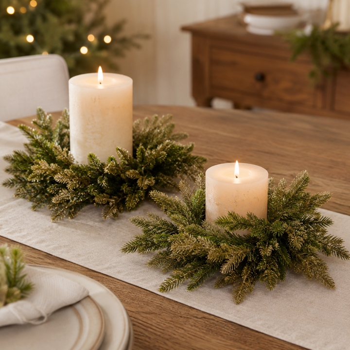 Gold Pine Mini Wreath Candle Ring