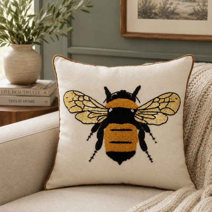 Embroidered Bumble Bee Pillow