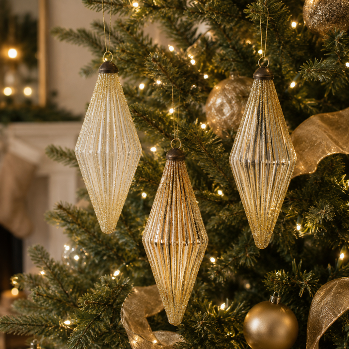 Glittered Diamond Ribbed Ornament