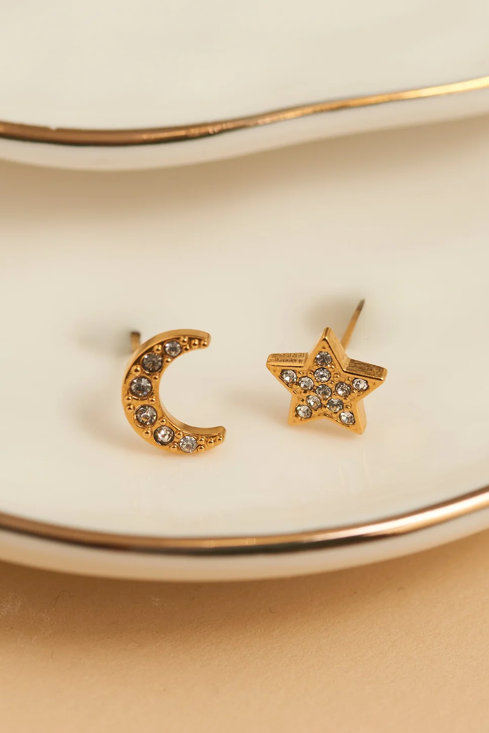 Narelle Waterproof Pave Star and Moon Stud Earrings