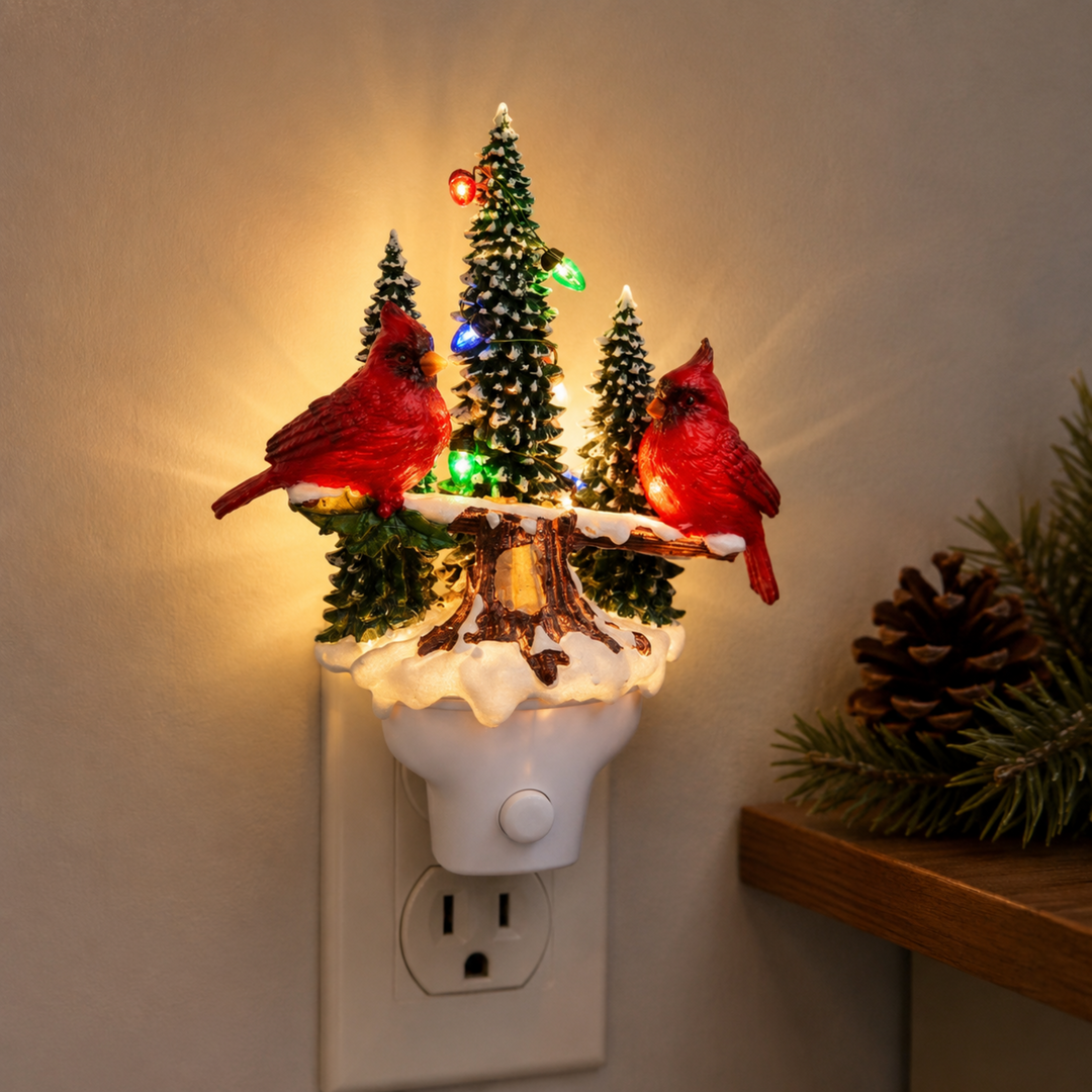 Animated Swirling Glitter Cardinal Night Light