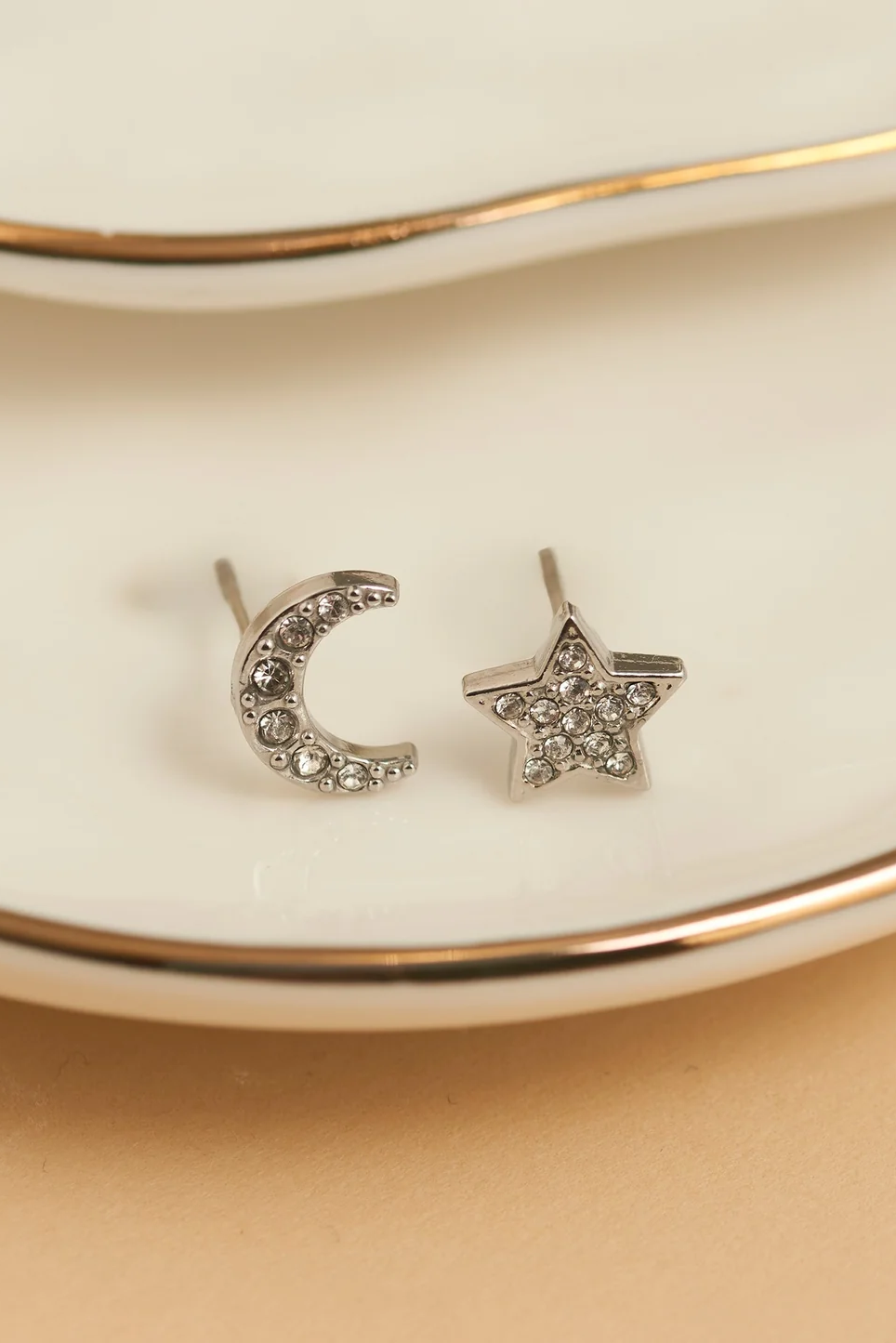 Narelle Waterproof Pave Star and Moon Stud Earrings
