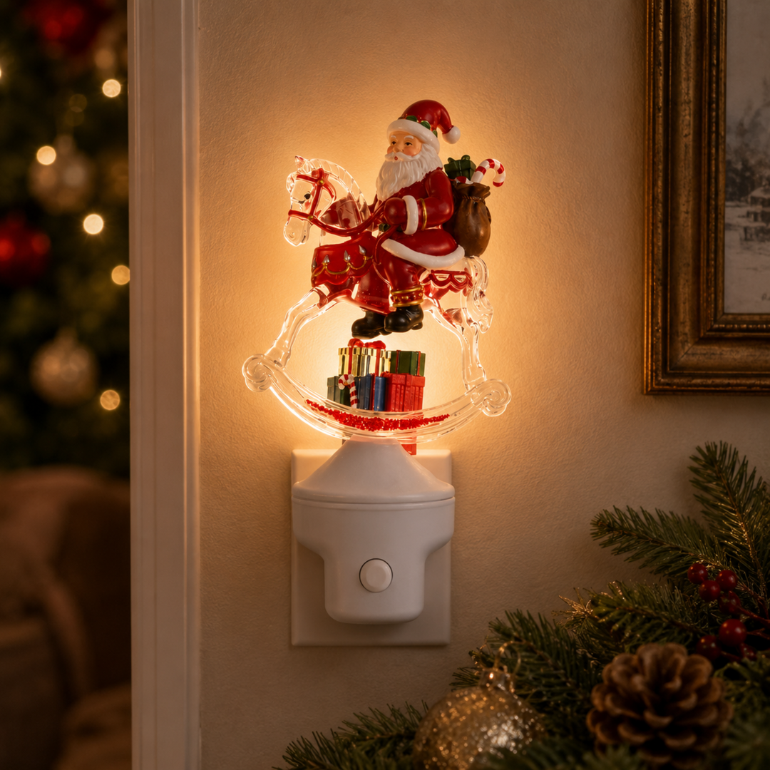 Animated Santa on Rocking Horse Night Light