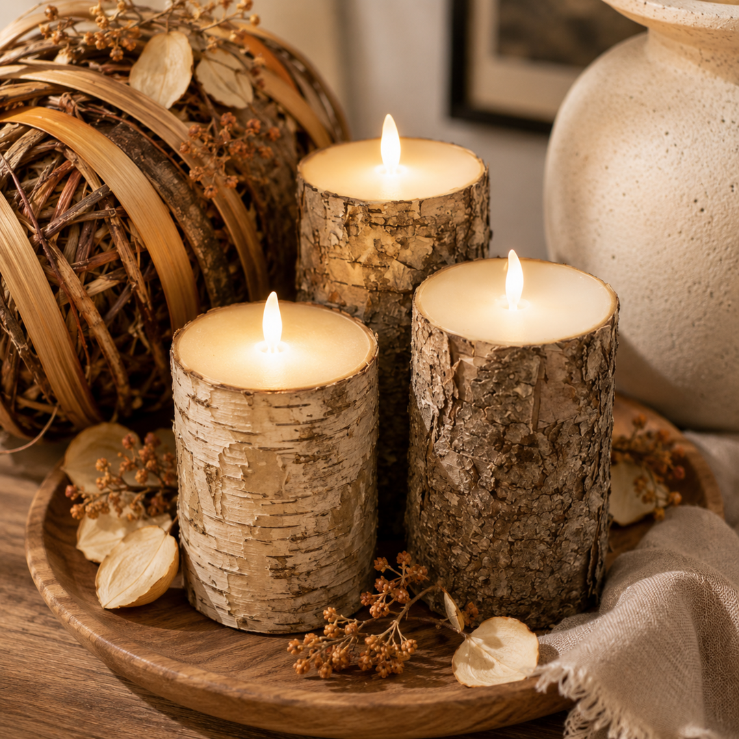 Birch Bark LED Pillar Candle