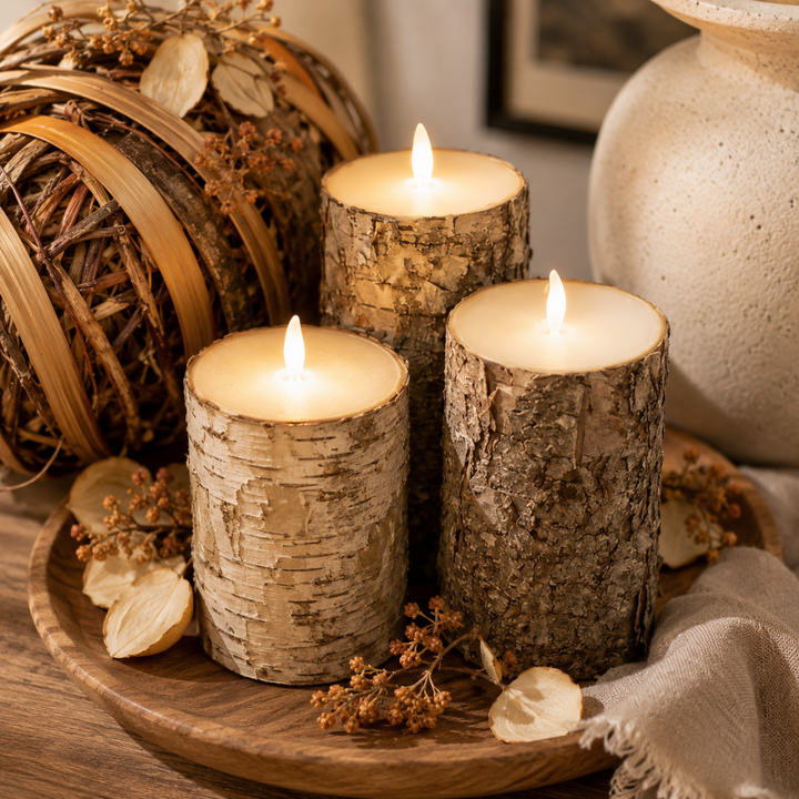 Birch Bark LED Pillar Candle