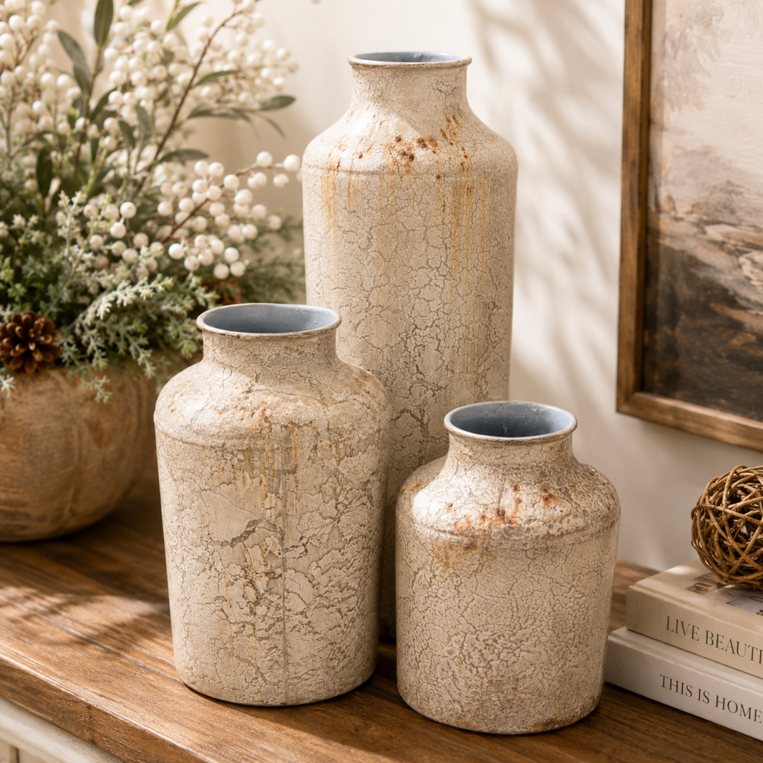 Distressed Cream Decorative Vase