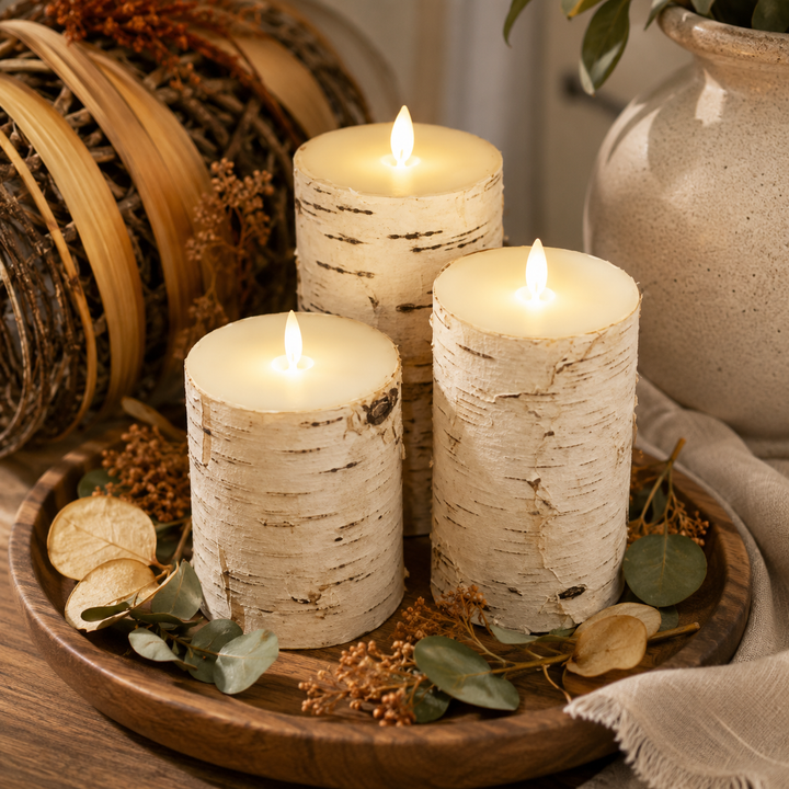 Birch Bark LED Pillar Candle
