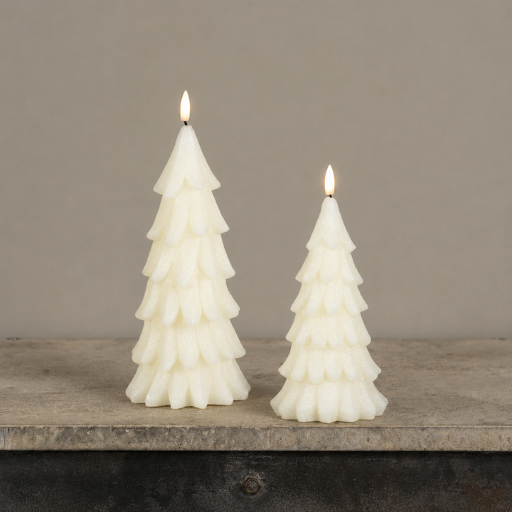 Cream Shimmering Alabaster Pine Tree Candle