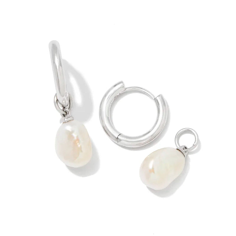 Kendra Scott Willa Silver Pearl Huggie Earrings