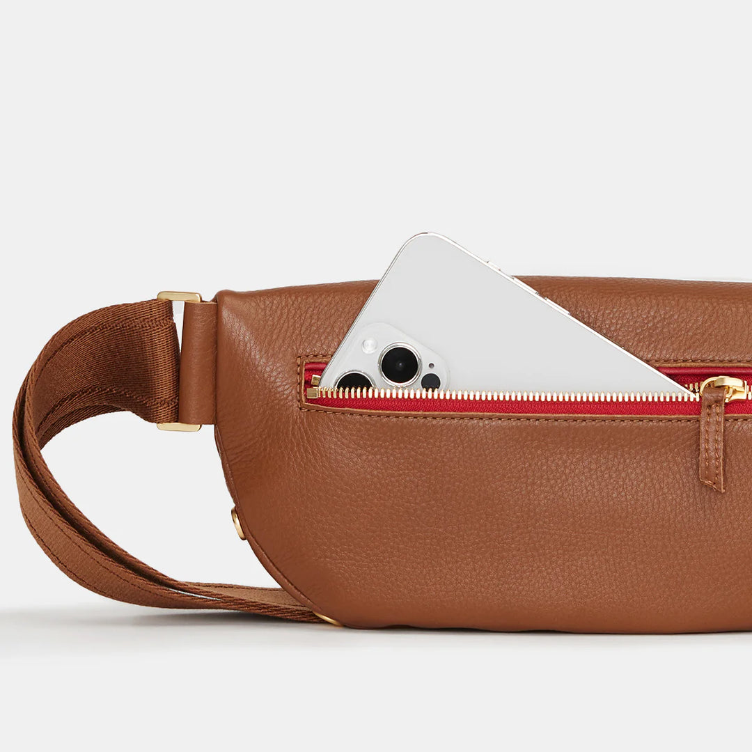 Hammitt Charles Crossbody Med - Mahogany Pebble / Brushed Gold Red Zip