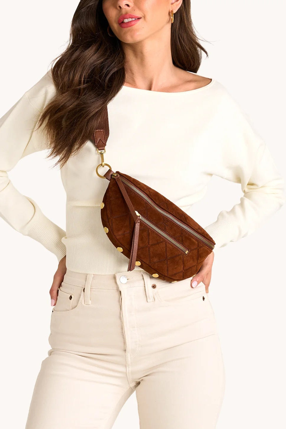 Hammitt Charles Crossbody Med - Chocolate Diamond Suede/Antique Gold
