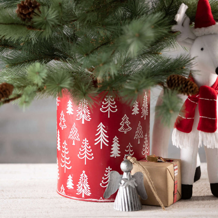 Red & White Metal Tree Planter