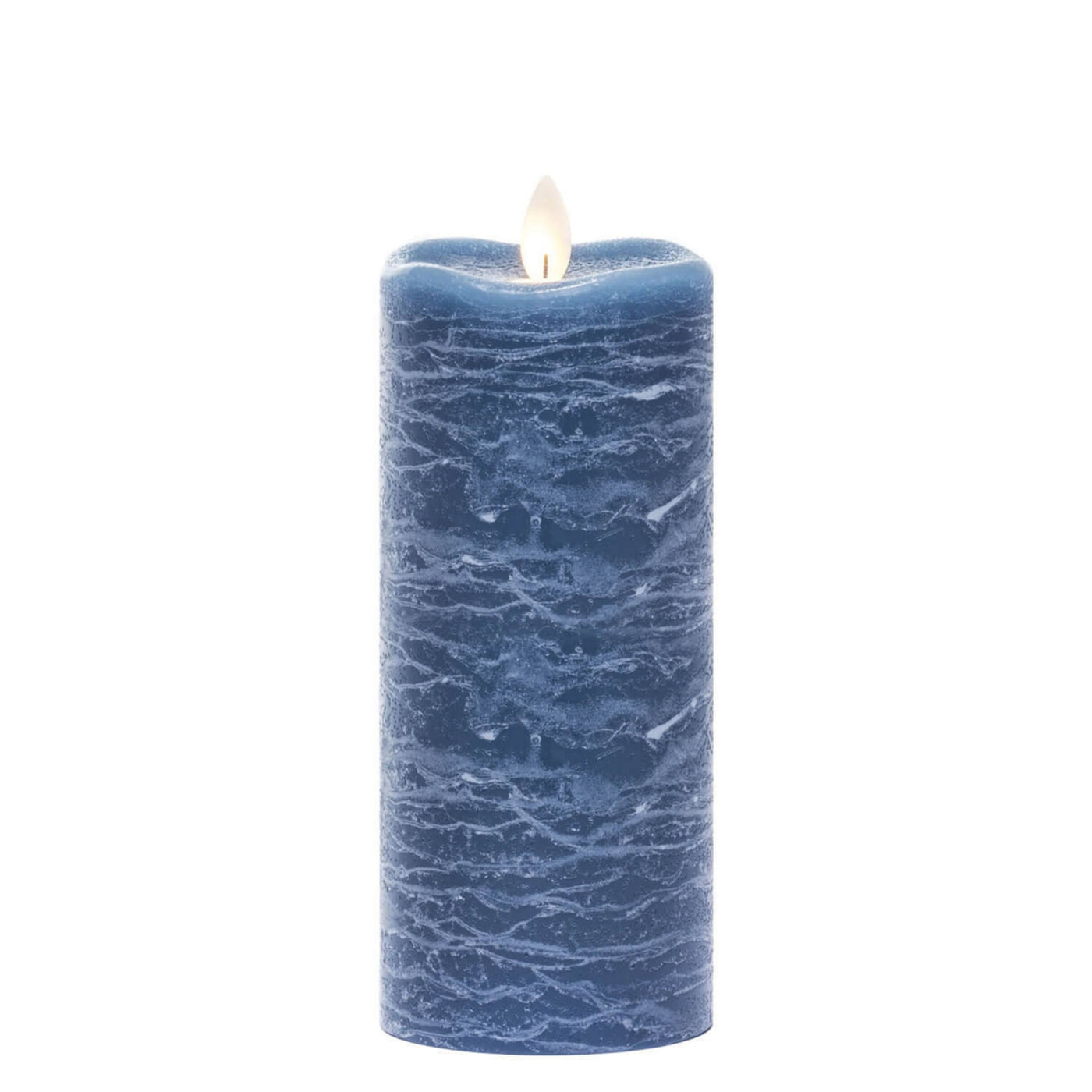Frosted Aegean Blue Rustic Pillar Candle
