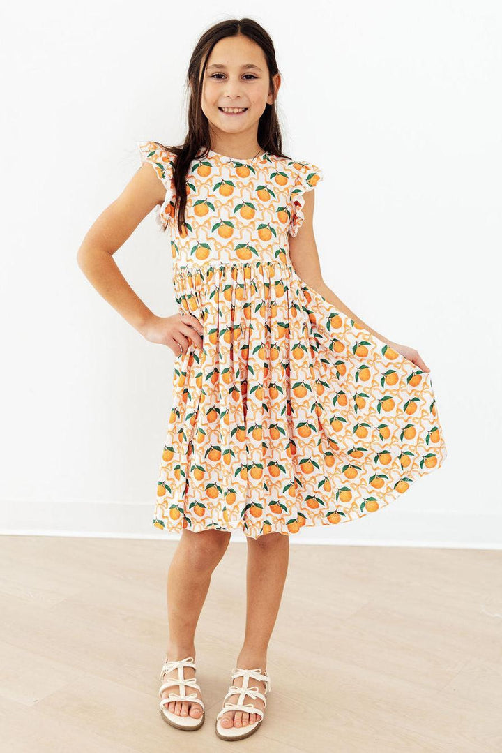 Orange Orchard Girl's Flutter Sleeve Twirl Dress