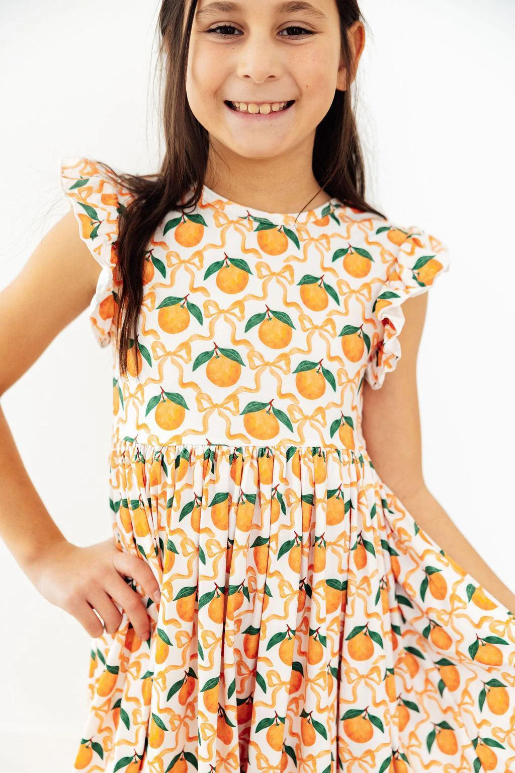 Orange Orchard Girl's Flutter Sleeve Twirl Dress