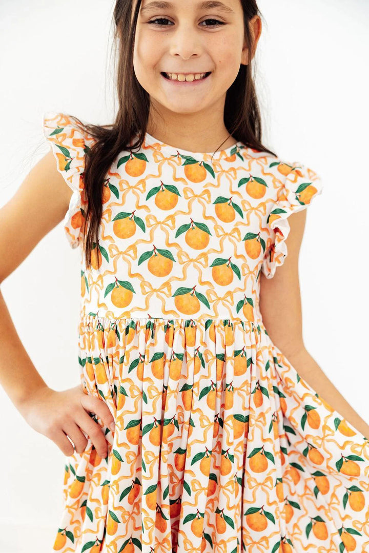 Orange Orchard Girl's Flutter Sleeve Twirl Dress