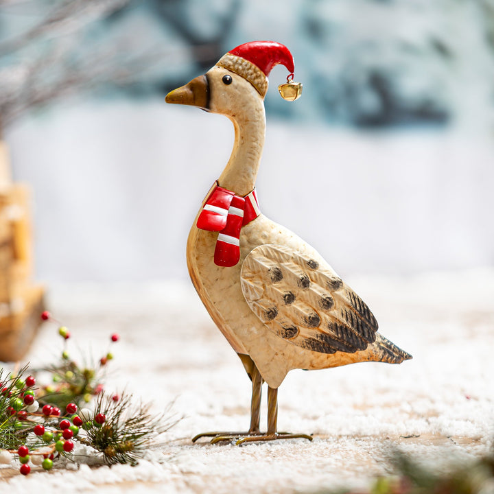 Metal Winter Goose Statuary