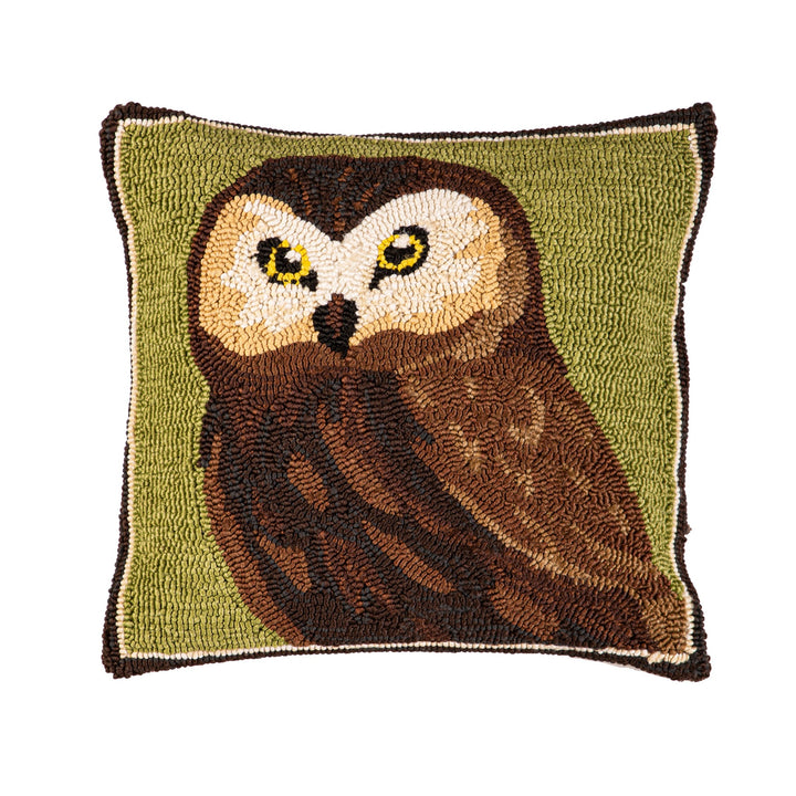 Indoor Outdoor Owl Hooked Pillow