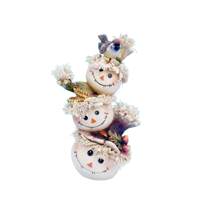 Stack of decorative snowmen with measurements on a white background
