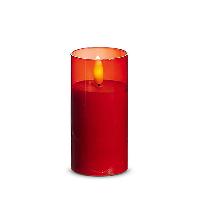Red Glass Ivory Pillar Candle